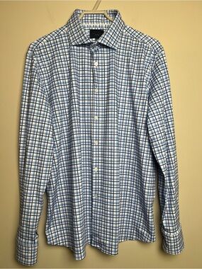 Marc Asher Men's Blue Plaid Button-Down Shirt - Classic Dress Shirt XL